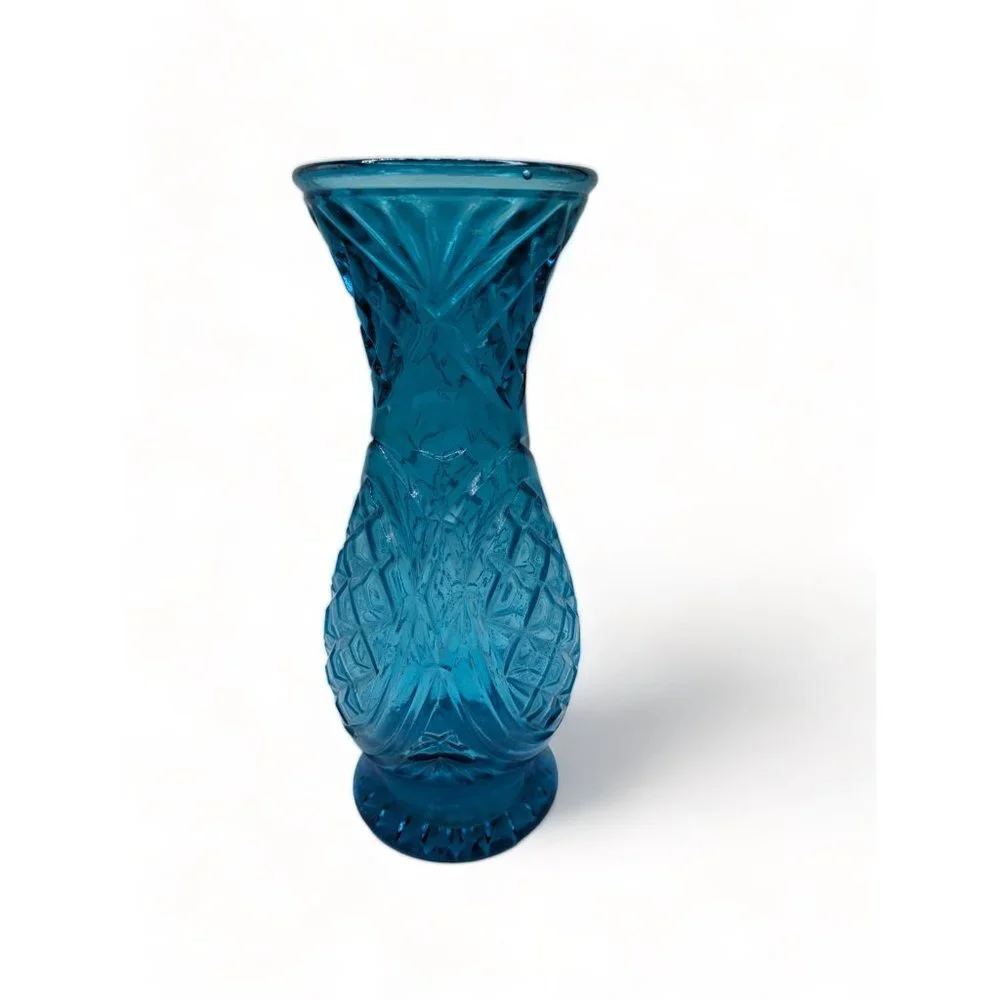 Vintage Rossini Empoli Blue Diamond Print Art Glass Vase Italy  11